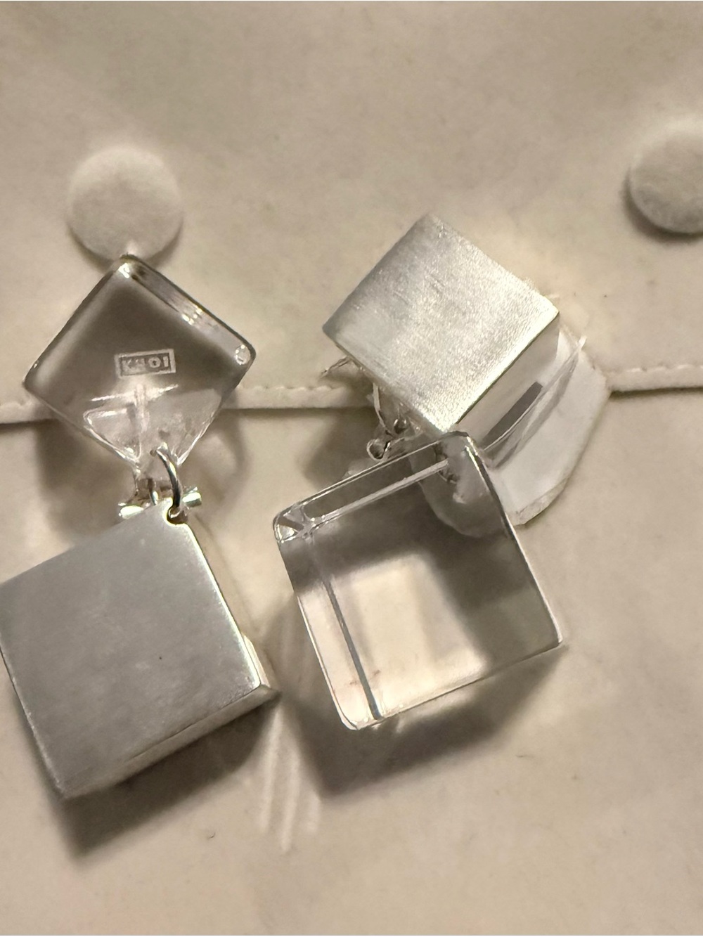 KHOI Jewelry -Silver & Acrylic Geometric Drop Earrings - Square Dangle